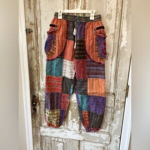 Rising International Colorful Patchwork Harem Pants Joggers - Boho Hippy - Small